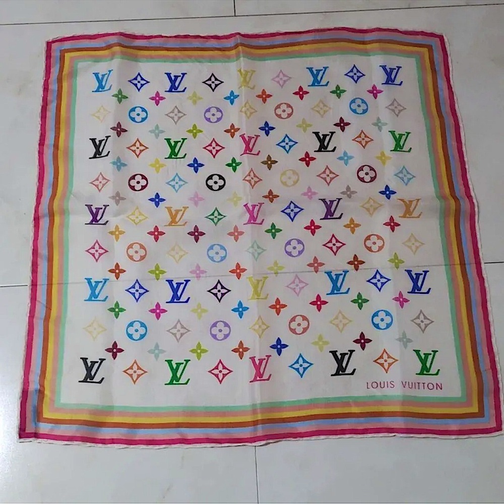 Louis Vuitton x Takashi Murakami Monogram Scarf Silk White Multicolor